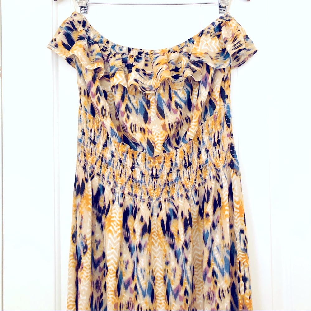 New vintage strapless rayon ikat maxi dress 2X